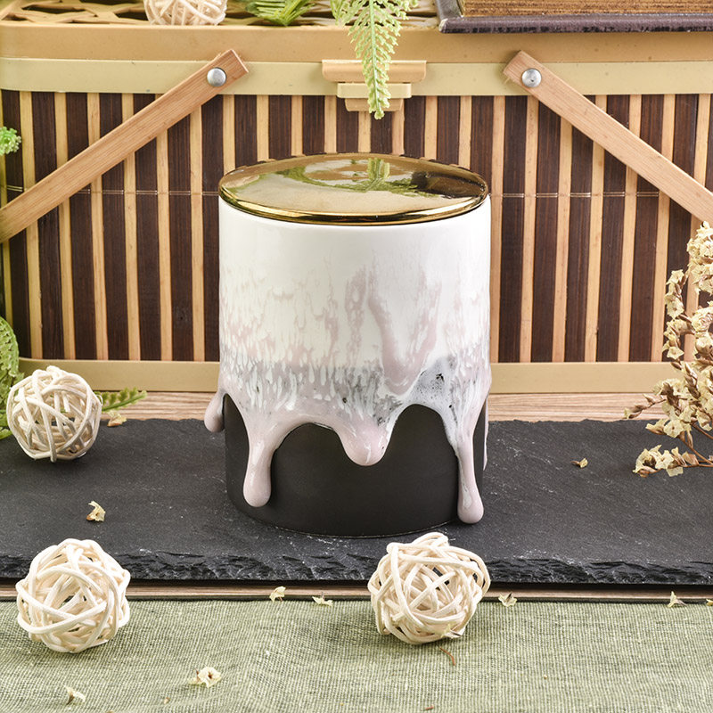 Cylinder custom candle votive holder church scented ceramic jar with metal lid home decorative use