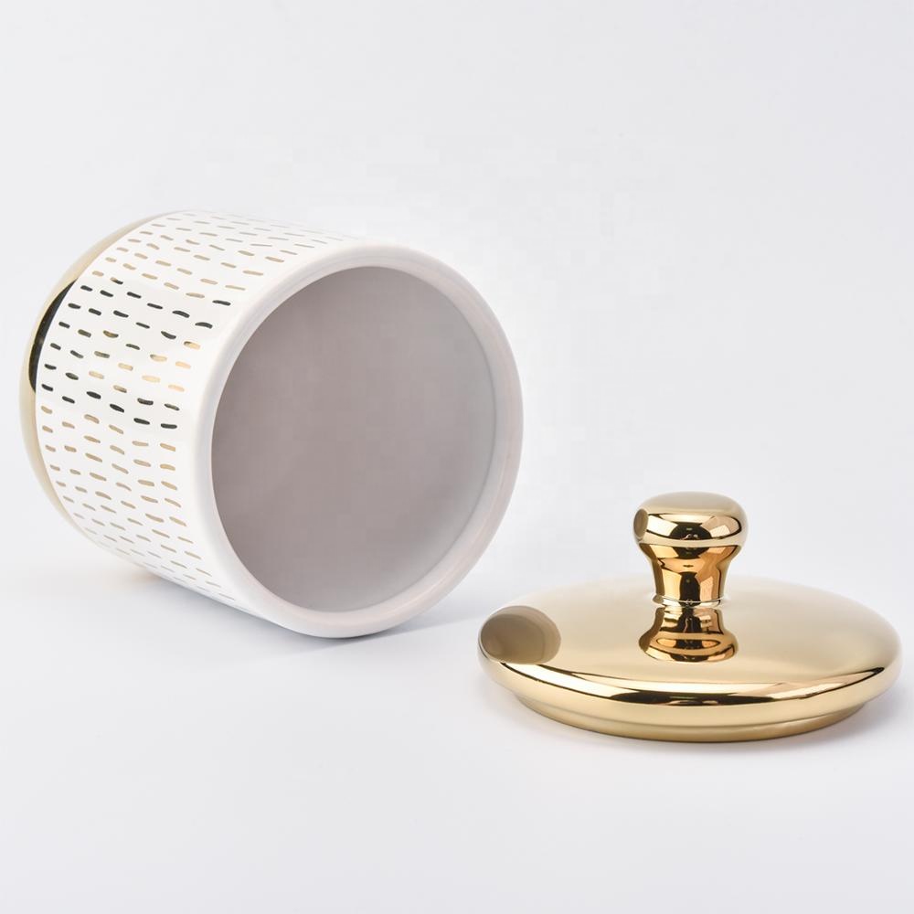 Sunny design white color ceramic jar candle with gold lid
