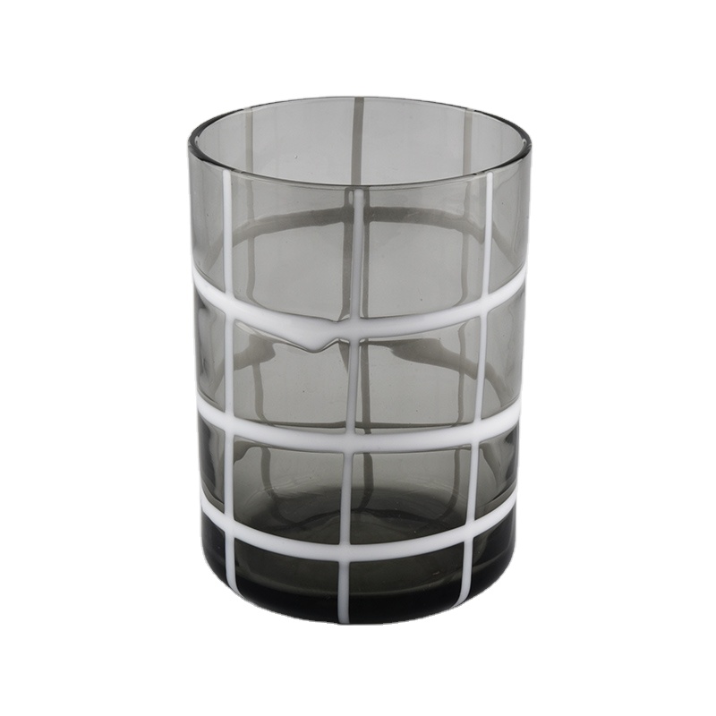 personalized lattice pattern grey handmade staright glass candle holders