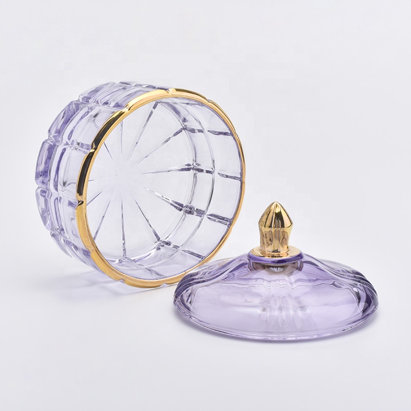 Round crystal clear glass candle jar with lid