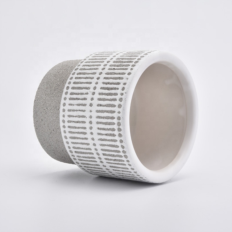 Custom grey empty frosted ceramic candle jar vessel