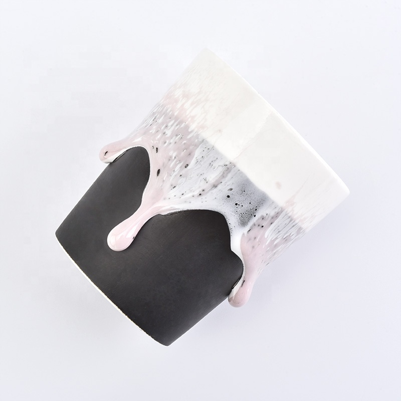 Customized handmade painted candle votive scented holder church ceramic jar with metal lid wedding decor suppliers