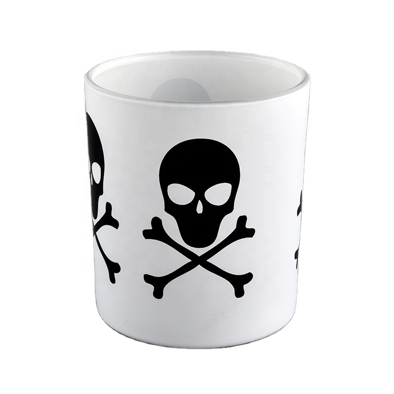 skull pattern on matter color glass candle jars