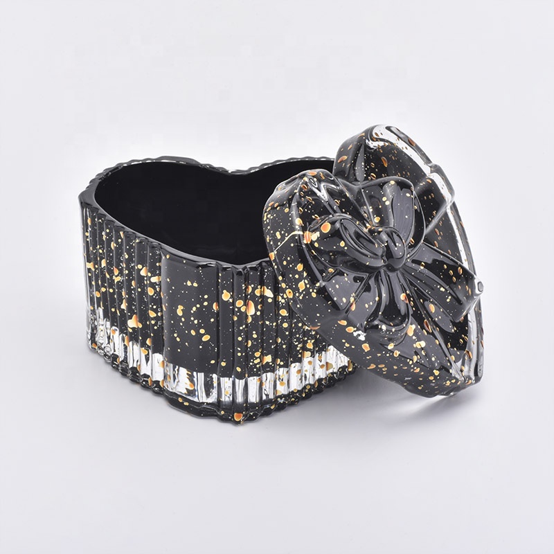 black heart shaped wedding glass candle jar with glass lid cover