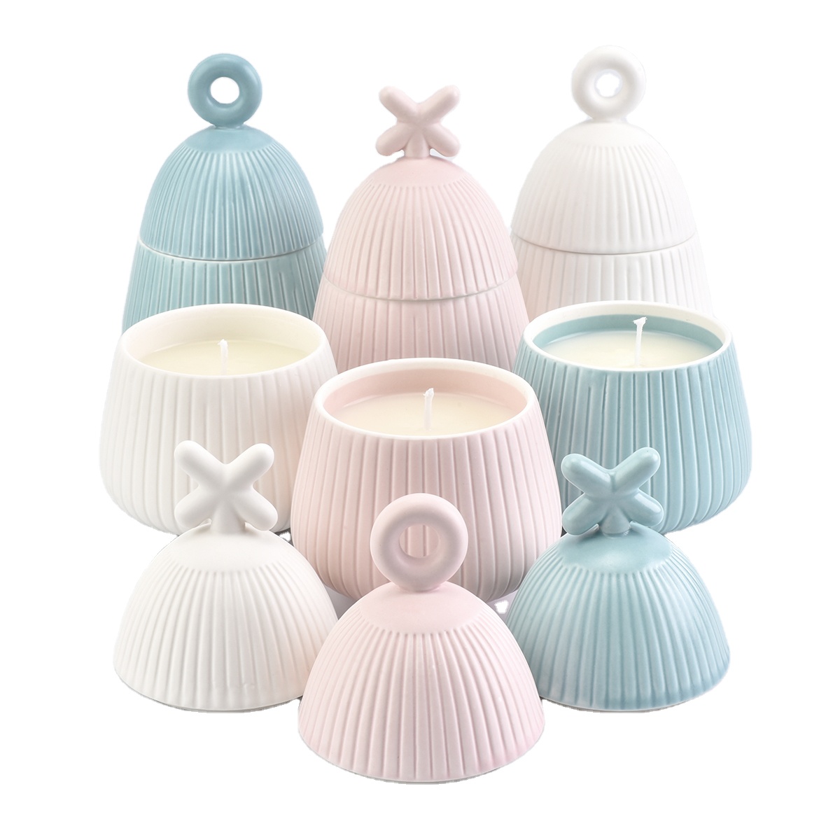 In bulk custom Matte glaze ceramic candle holder with lid