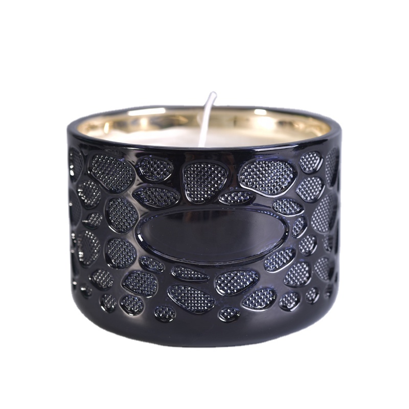 Luxury decorative round scented black glass jar for candles
