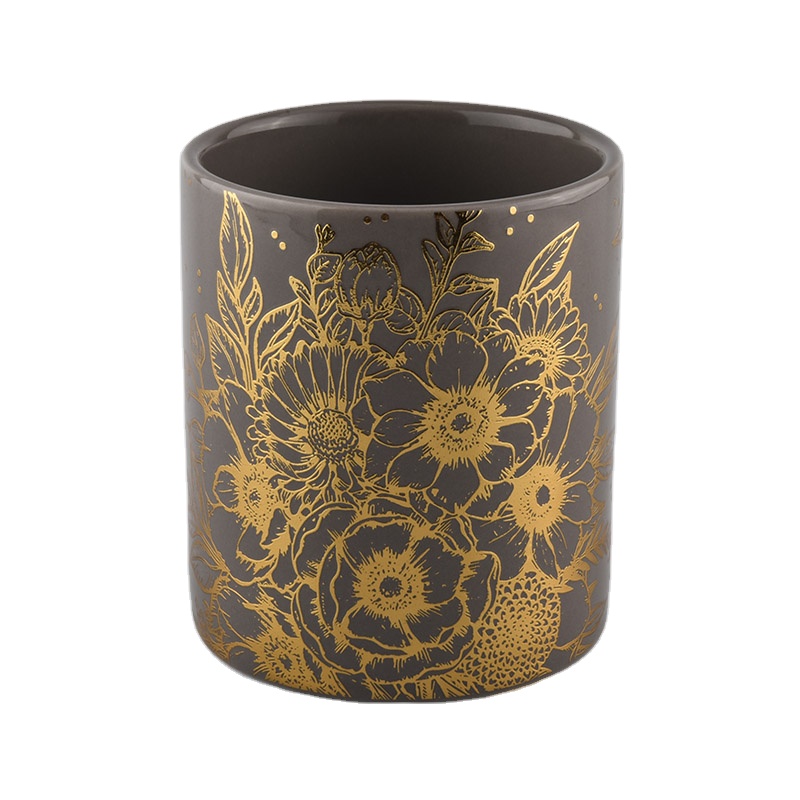 Wholesales luxury custom cylinder amber candle ceramic jars 8oz 10oz