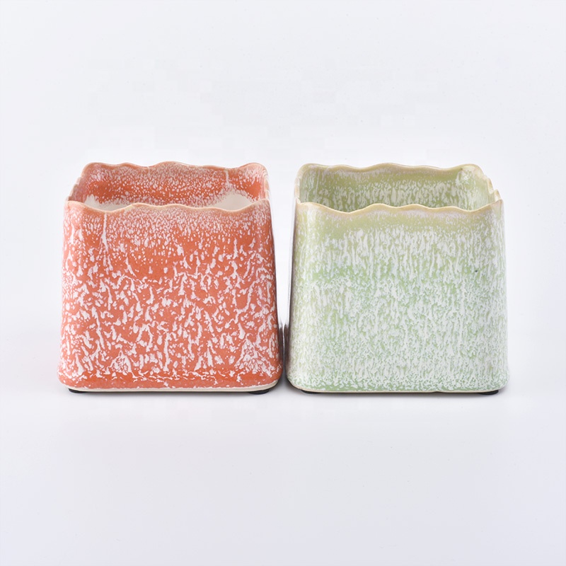Square glazed votive candle container tea light ceramic candle jars home decoration