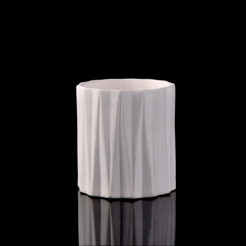 Recycled table decoration white geo cut ceramic candle jar