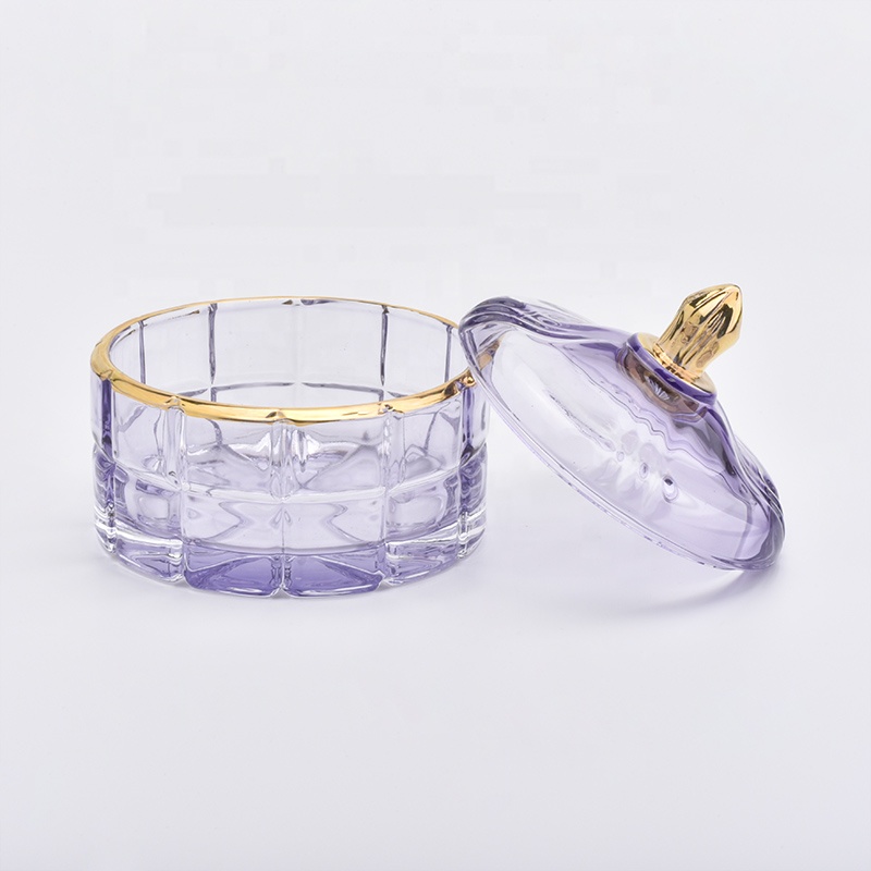 Round crystal clear glass candle jar with lid