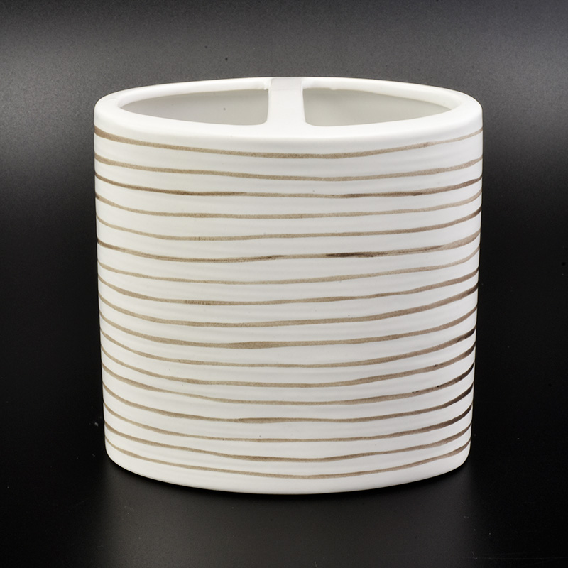 4ps oval ceramic bathroom accessories set, white toothbrush holder soap dish with stripe pattern home decor 