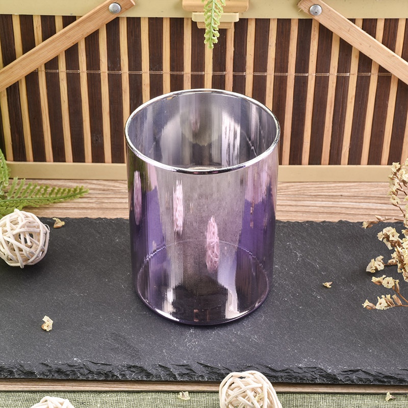 Purple candle cup pillar glass candle vessel supplier