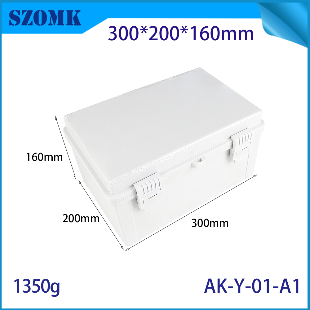 AK-Y-01A1 With Mounting Plate Power Distribution Box ABS Ip67 Waterproof Electrical Box Hinged Plastic Enclosure 300X200X160MM