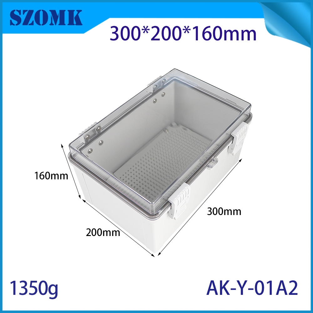 AK-Y-01-A2 PC ABS ABS PLANT PLAST STOWSHOPHOP IP67 Boîte de jonction enceinte électrique à charnière 300x200x160 mm