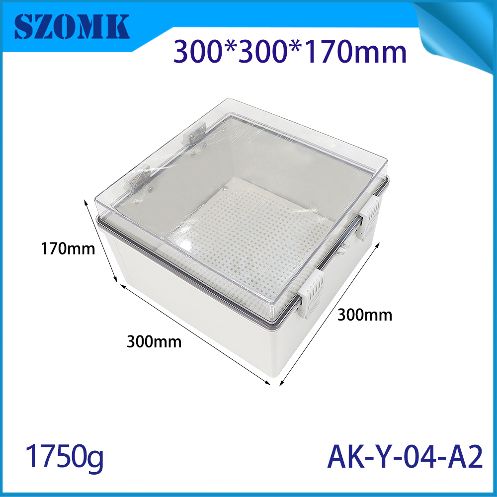 AK-Y-04A2 Boîte à poussière imperméable Fibre ABS PC Distribution Boîte de joint Boîte de jonction à charnière extérieure 300x300x170 mm