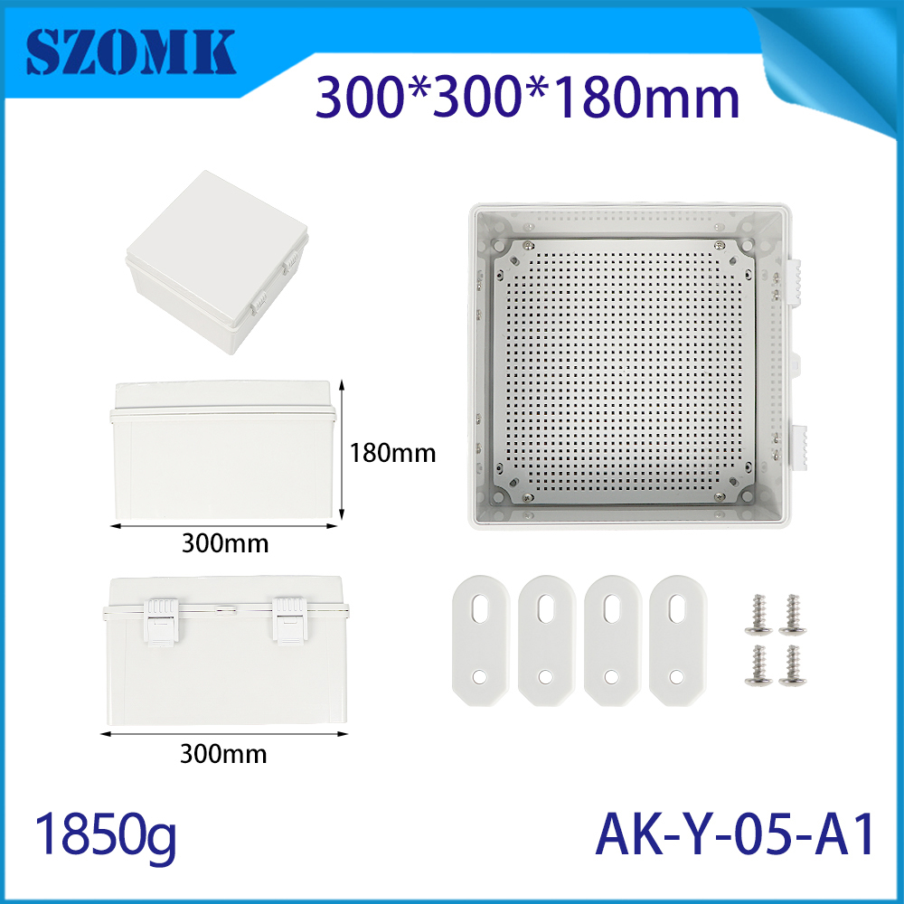AK-Y-05A1 Outdoor Distribution Box Terminal Box Plastic Shell Electronic Enclosure Power Box Hinged Cover 300x300x180mm
