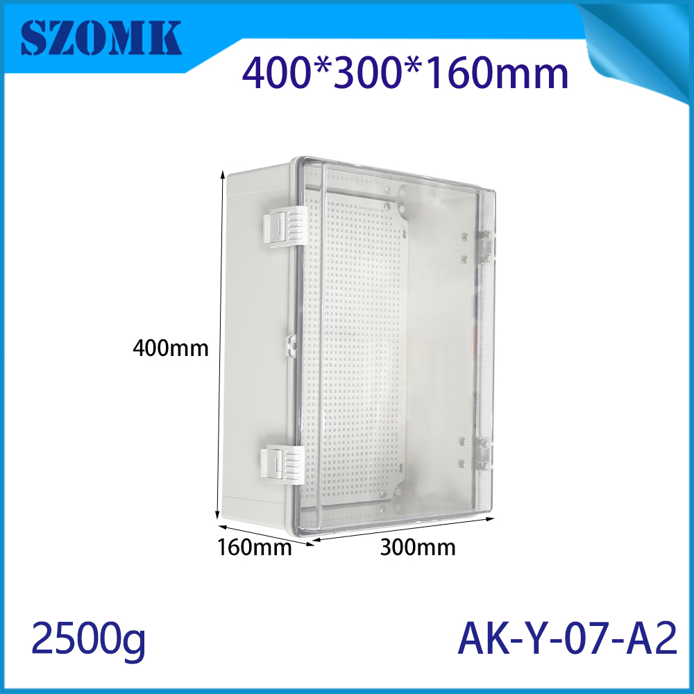 AK-y-07A2 Advanced Technology Waterfof Hinged Junction Box Scharniert ABS-PC Waterefrise Kabelgehäuse 400x300x160 mm