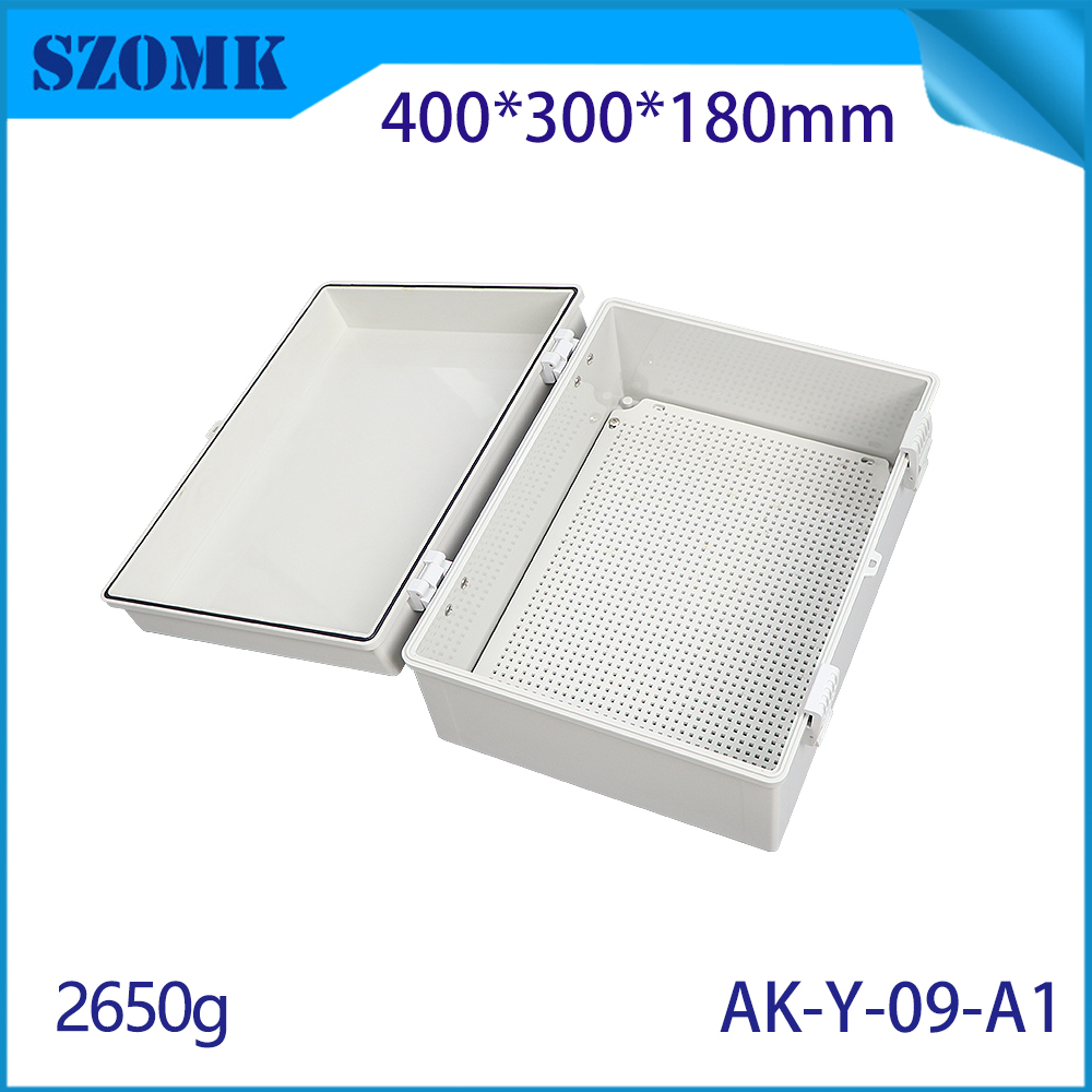 AK-Y-09A1防水盒塑料IP67电气铰链外壳开关盒400x300x180mm
