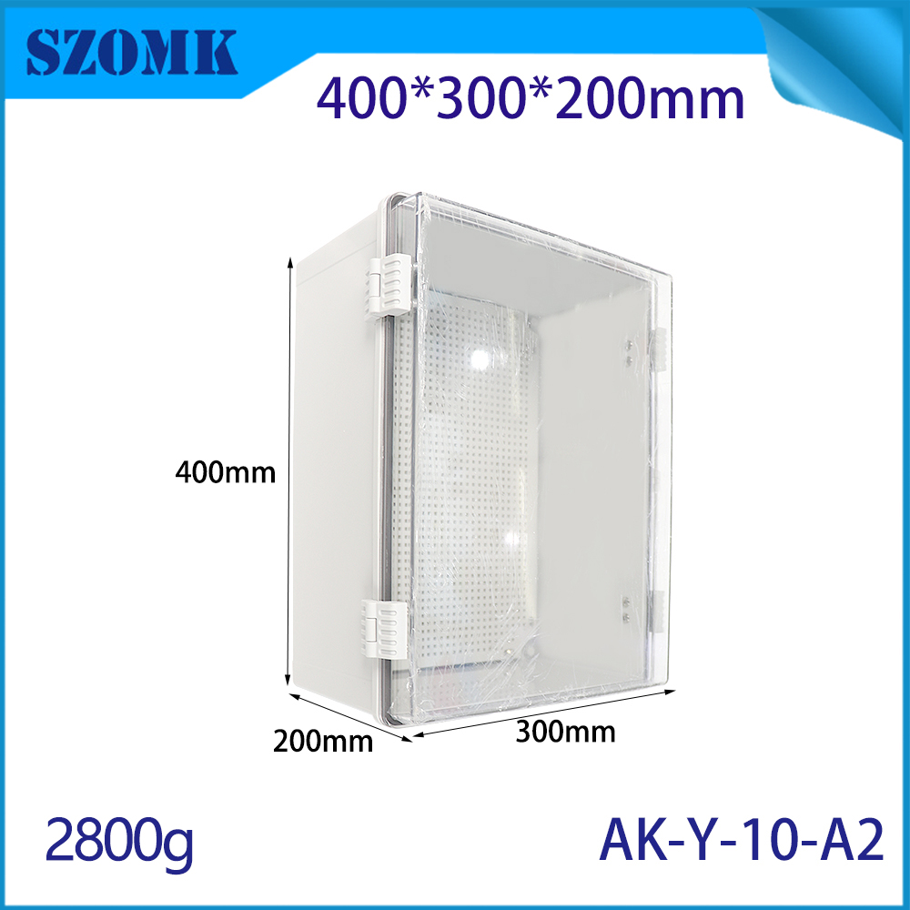 AK-Y-10A2 SZOMK IP67塑料电气连接盒室外防水盒铰链ABS PC强度项目盒400x300x200mm