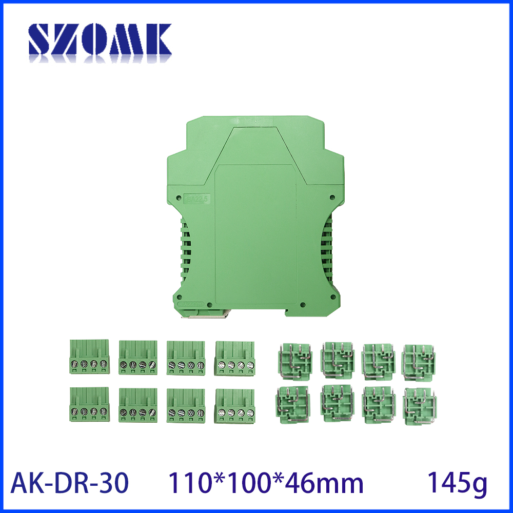 PA66 instrument enclosure grenn color din rail box AK-DR-30 110*100*46mm