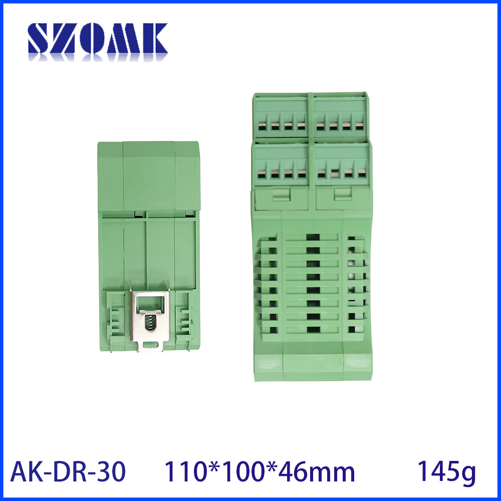 PA66 instrument enclosure grenn color din rail box AK-DR-30 110*100*46mm