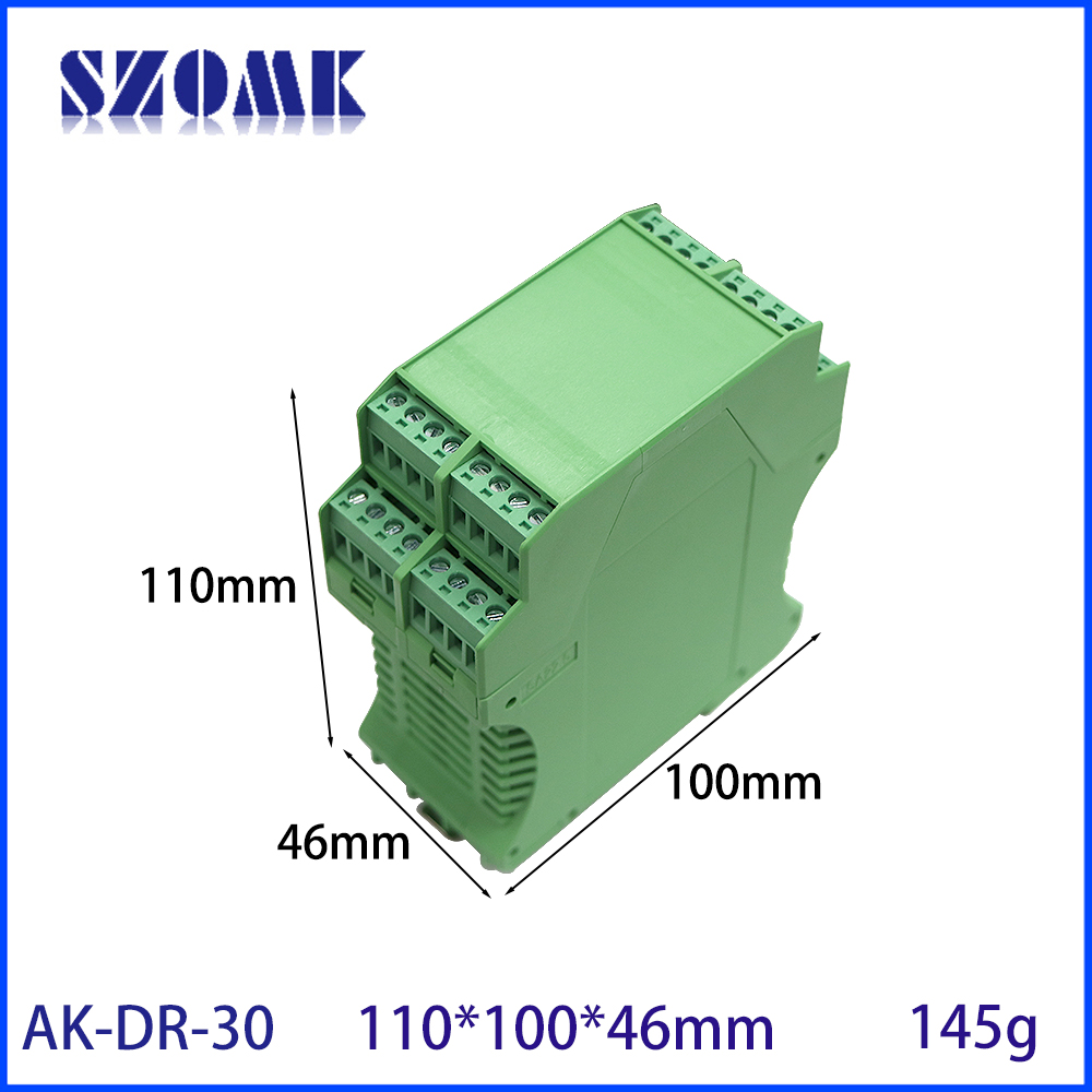 PA66 instrument enclosure grenn color din rail box AK-DR-30 110*100*46mm