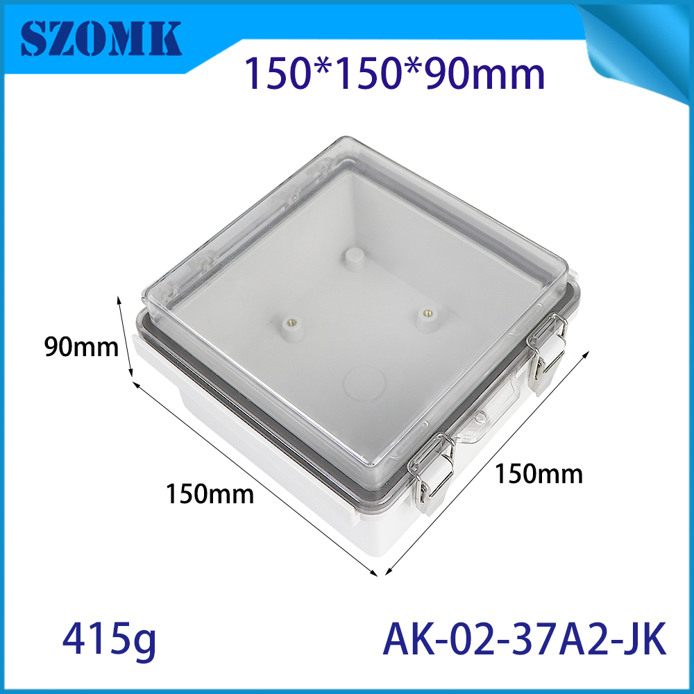 AK-02-37A2-JK PC Transparent Door Lid Bracket Outdoor Enclosure IP67 Plastic Weatherproof Project Box with Mounting Plate 150X150X90MM