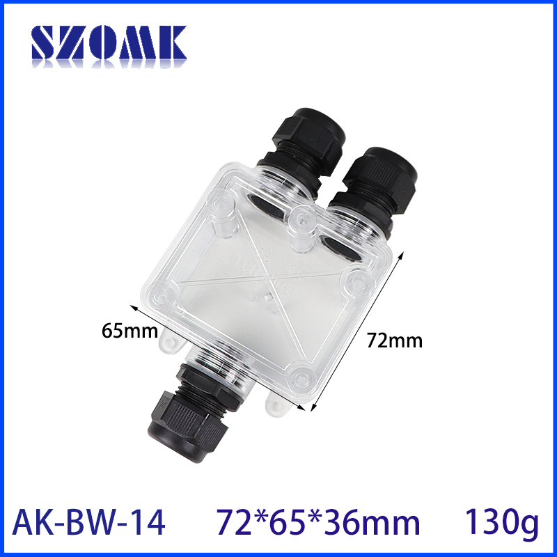 72*65*36MM AK-BW-14 Coaxial Cable Case 1/2 Outdoor Waterproof Outdoor Electrical Junction Box 3Way Transparent Cable Connector Box for Swimming Pool