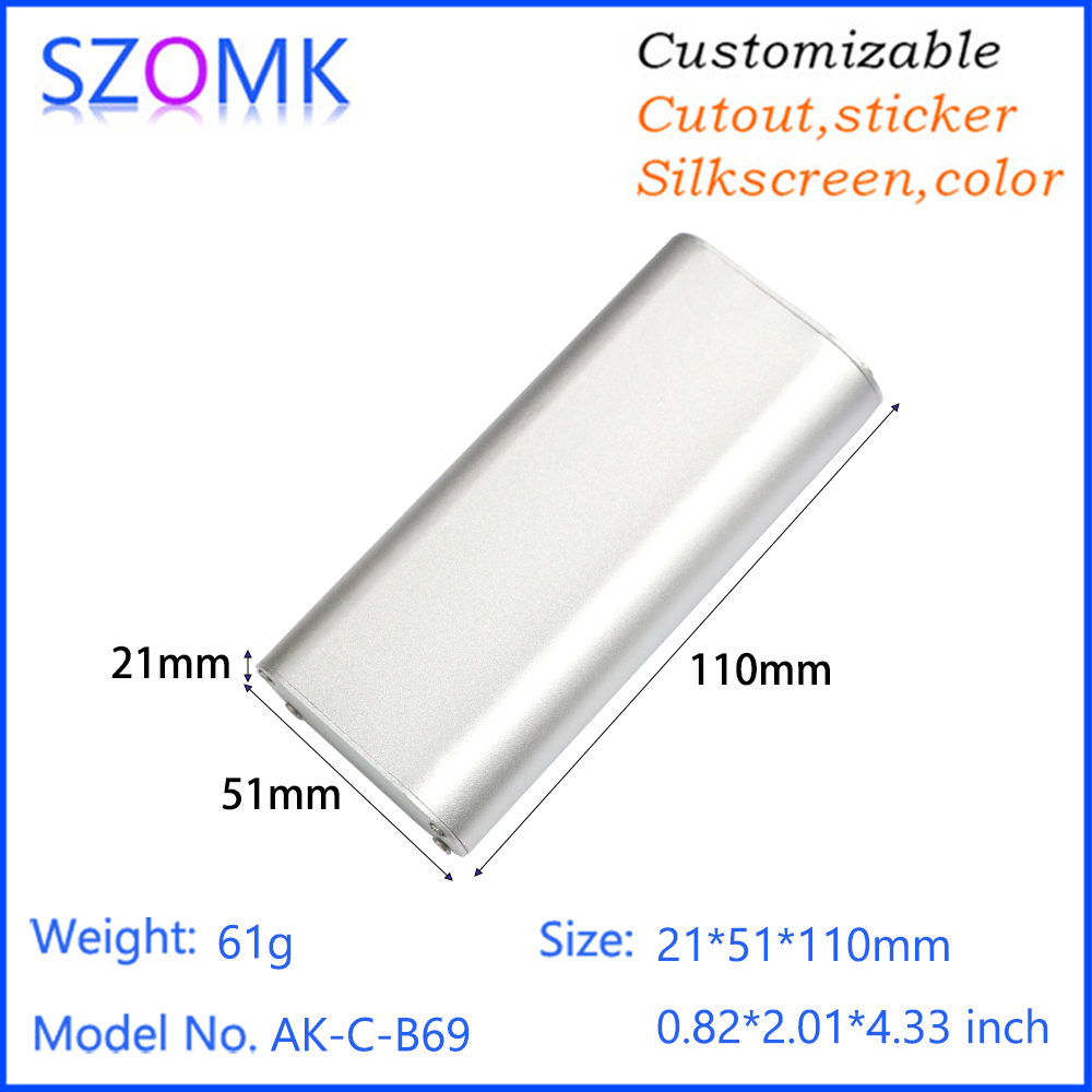 中国製造工場高品質ハンドヘルドアルミニウム押出エンクロージャモバイル電源 AK-C-B69 21*51*110 ミリメートル