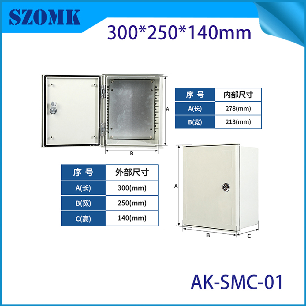 Boîtier industriel en fibre de verre IP65, 300x250x140MM, boîte de verrouillage à clé murale pour compteurs d'eau/gaz électriques extérieurs