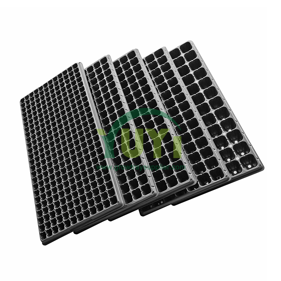 Heavy Duty 50 72 104 105 128 200 288 Mutlicell Seed Starter Growing Black Plastic Seeding Tray