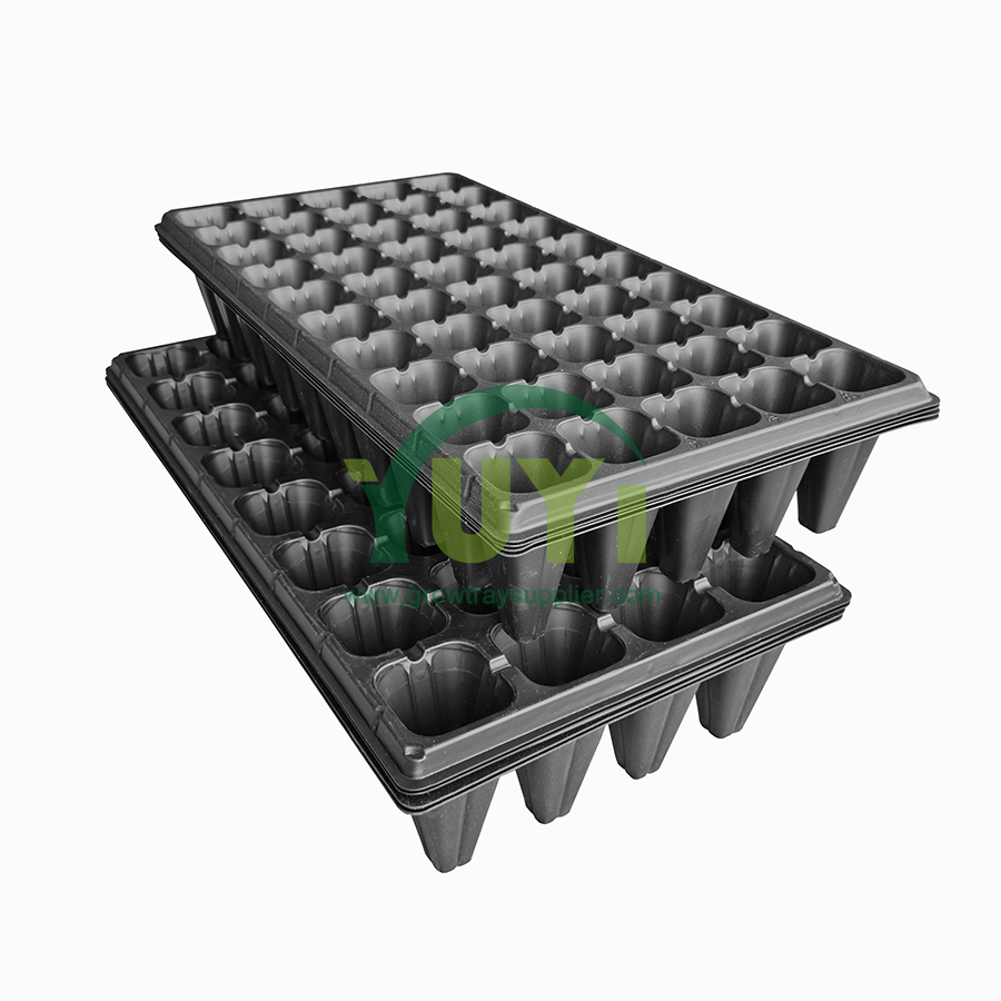 Plástico negro barato 32 50 72 128 Bandejas de semillas de árboles de plántulas de vivero de Ute forestal con orificio grande y profundo