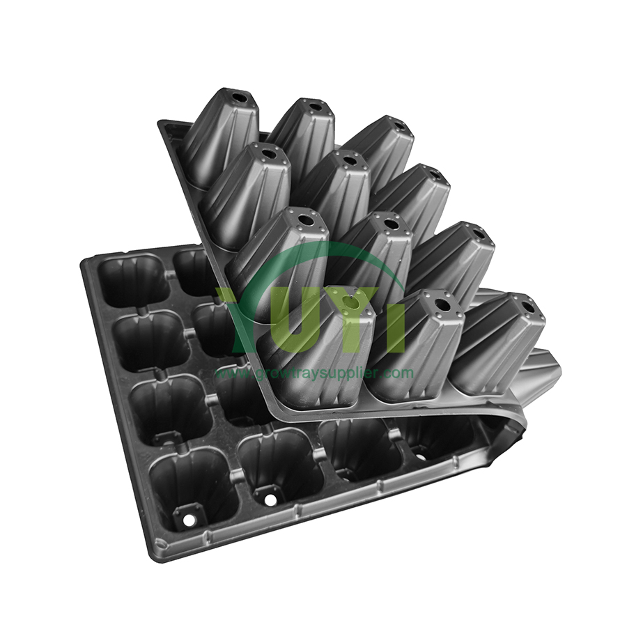 Plástico negro barato 32 50 72 128 Bandejas de semillas de árboles de plántulas de vivero de Ute forestal con orificio grande y profundo