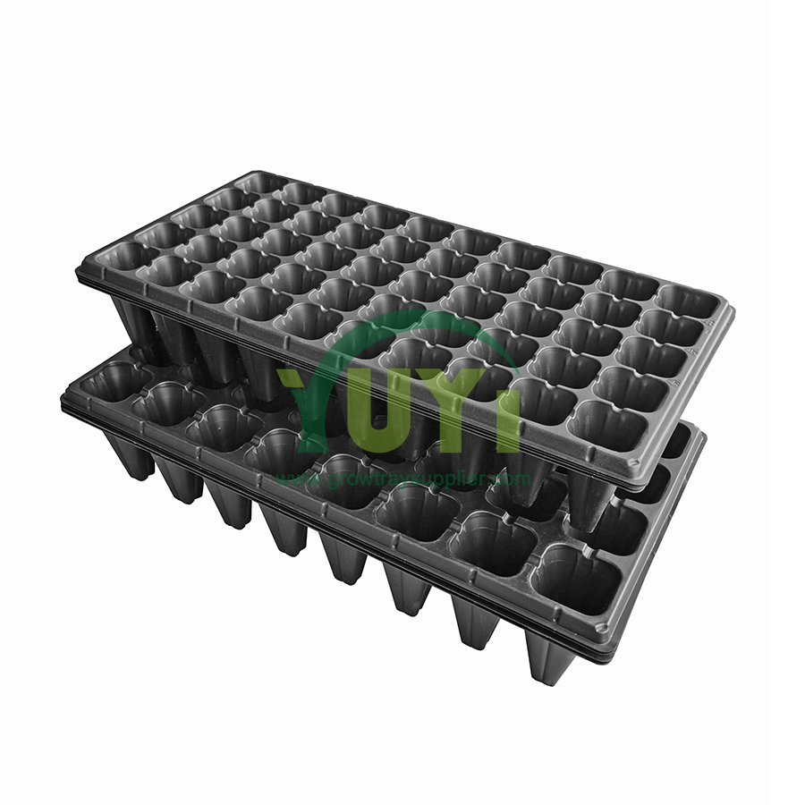 Plástico negro barato 32 50 72 128 Bandejas de semillas de árboles de plántulas de vivero de Ute forestal con orificio grande y profundo