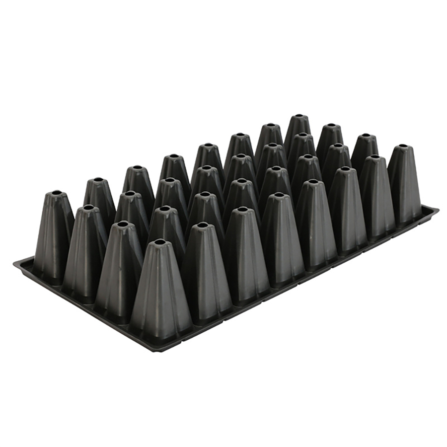 Plástico negro barato 32 50 72 128 Bandejas de semillas de árboles de plántulas de vivero de Ute forestal con orificio grande y profundo