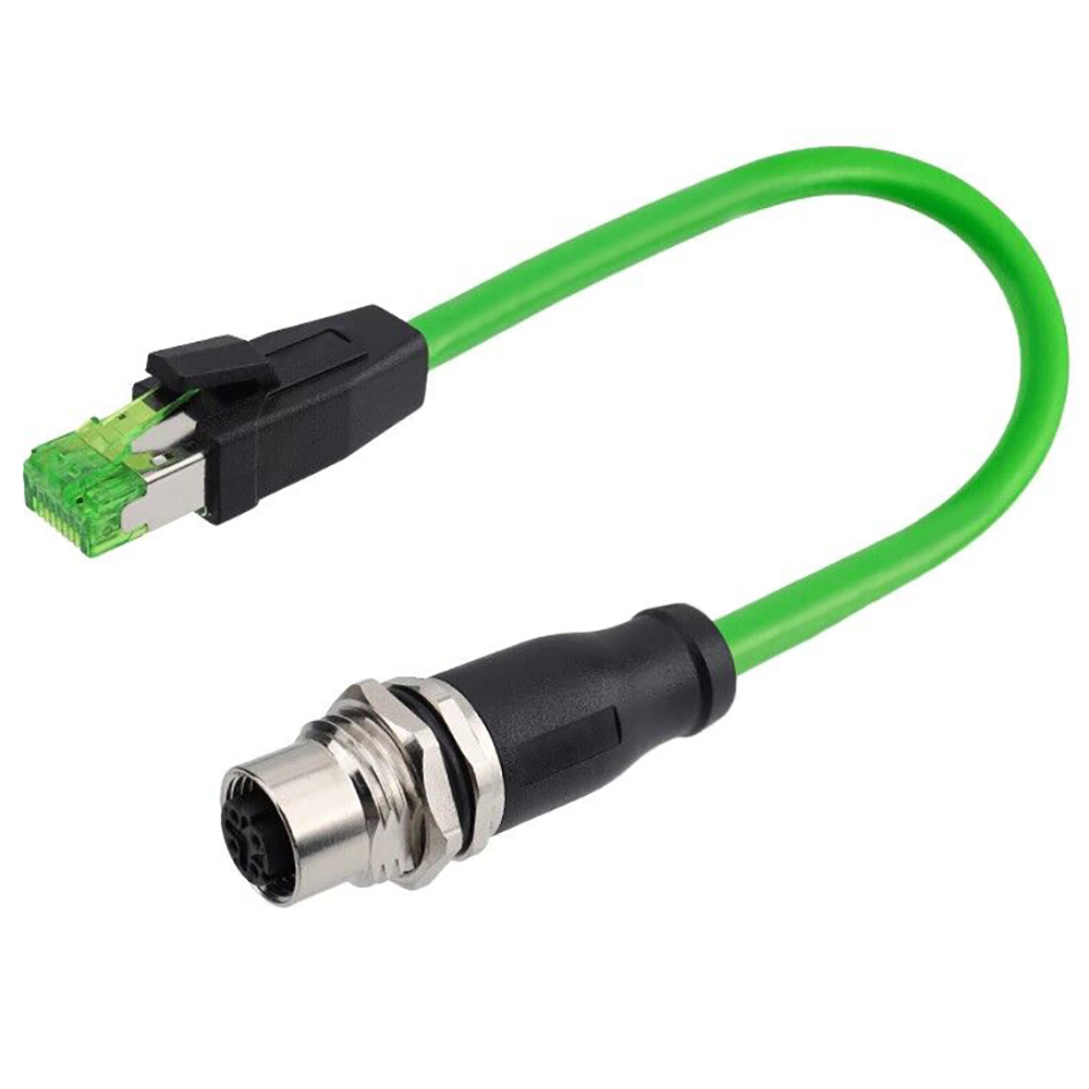 M12 to RJ45 4 positions D coded bulkhead panel overmoding cable