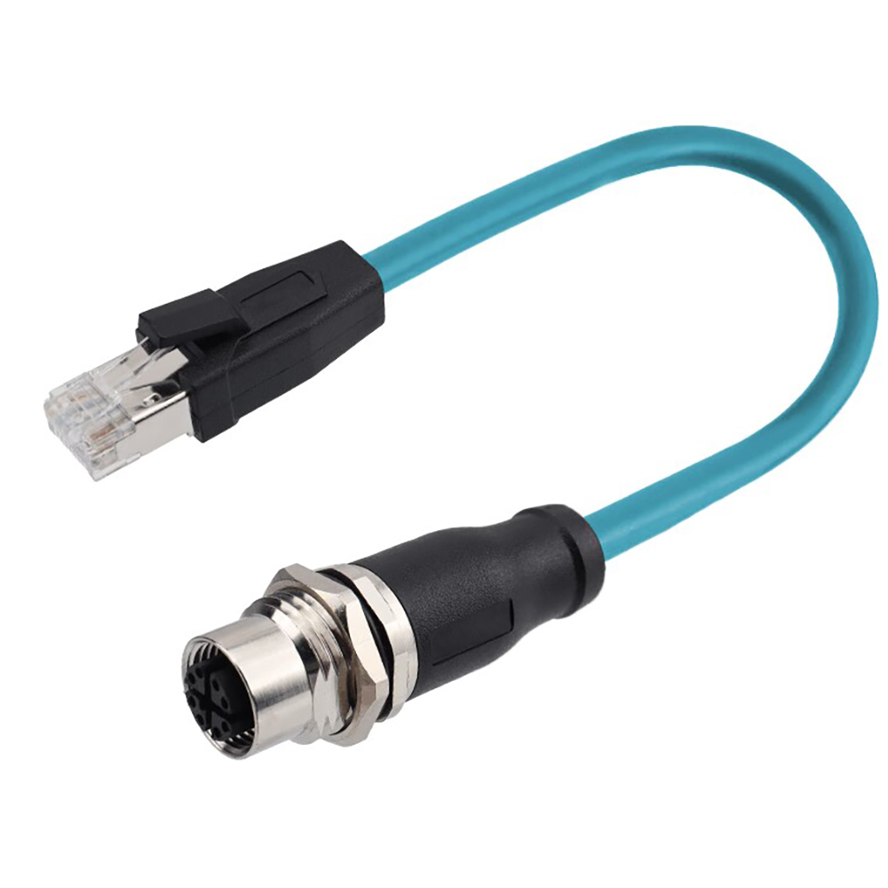 M12 to RJ45 8 contacts X coded bulkhead panel overmoding cable