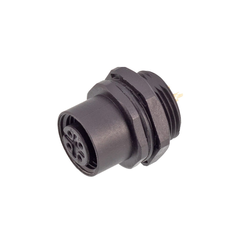 M12 4 poles female plastic panel mount socket