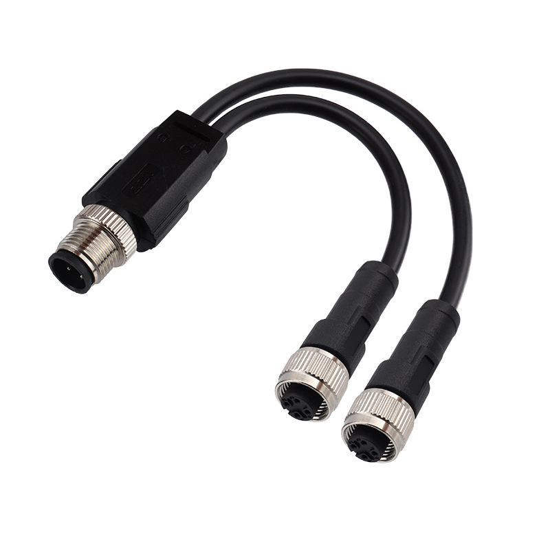 M12 A-coded Y-cable Male Straight to 2x Female Straight Cable Assemblies