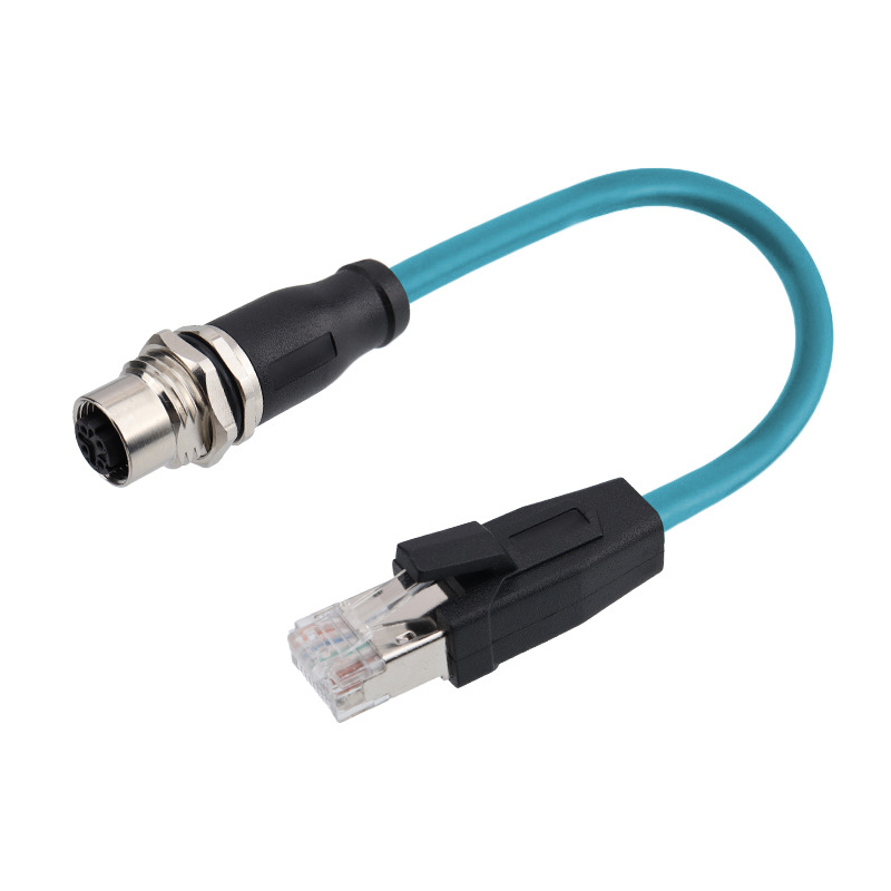M12 4 pole panel mount overmolding cable to RJ45 plug