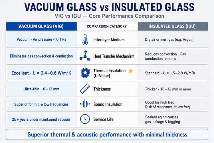 Vacuum glass VIG VS insulated glass DGU