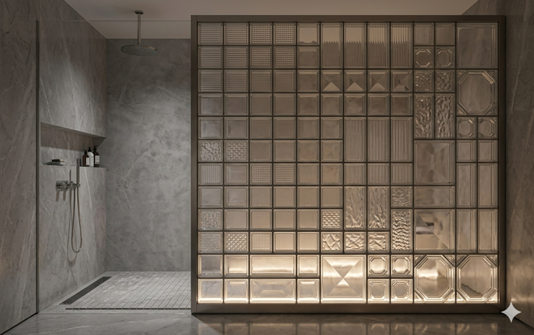 Interior glass brick partitions