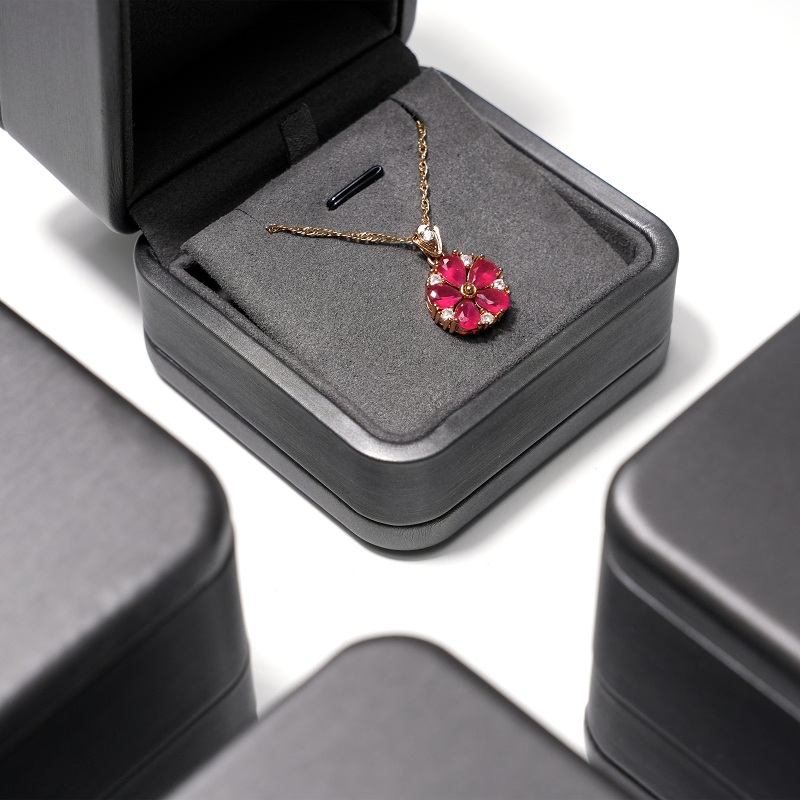 dark gray pu leather finished luxury jewelry packaging box supplier