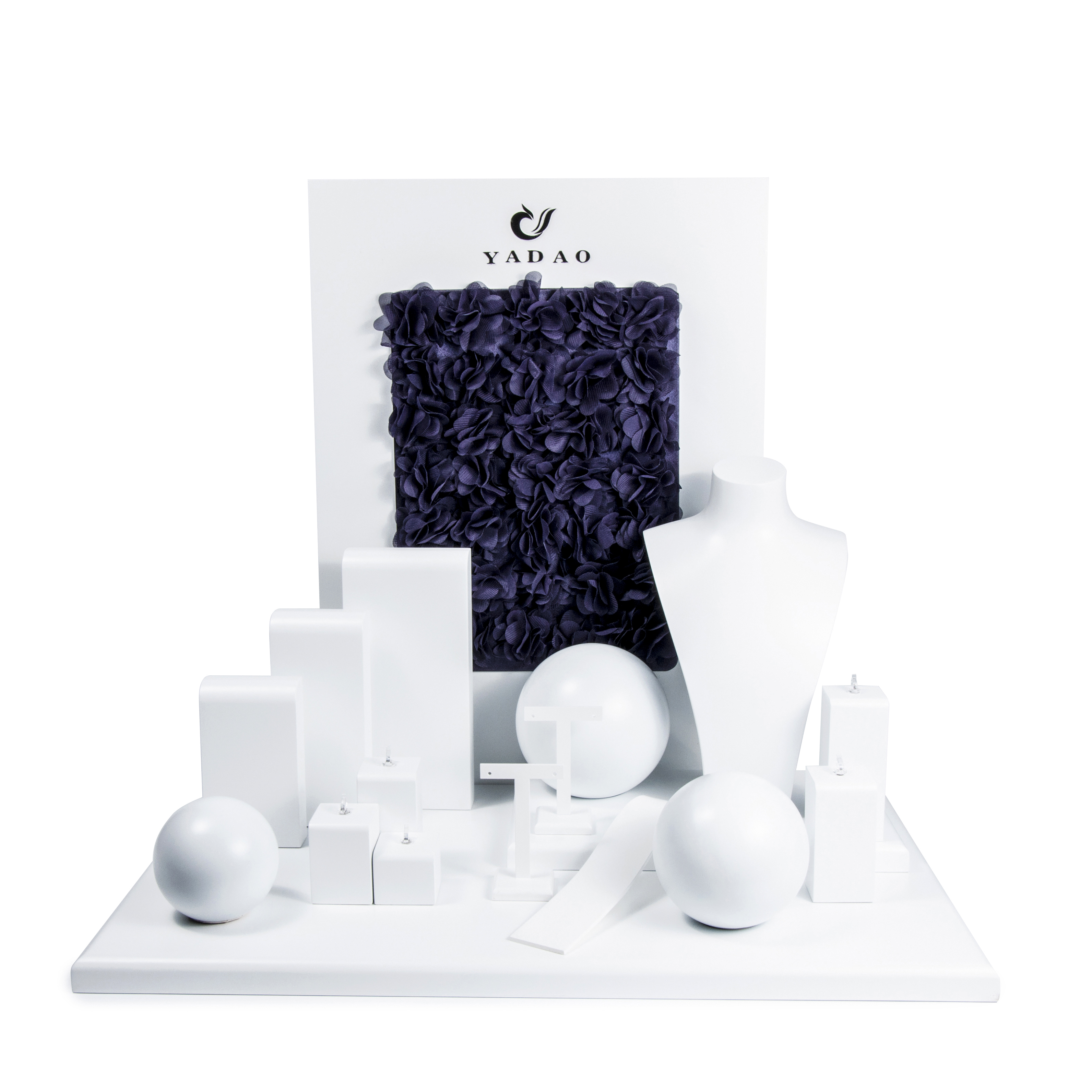 Conjunto de exhibición de joyería de ventana atractiva, pintura de laca blanca, mostrador de joyería de madera, accesorios de exhibición