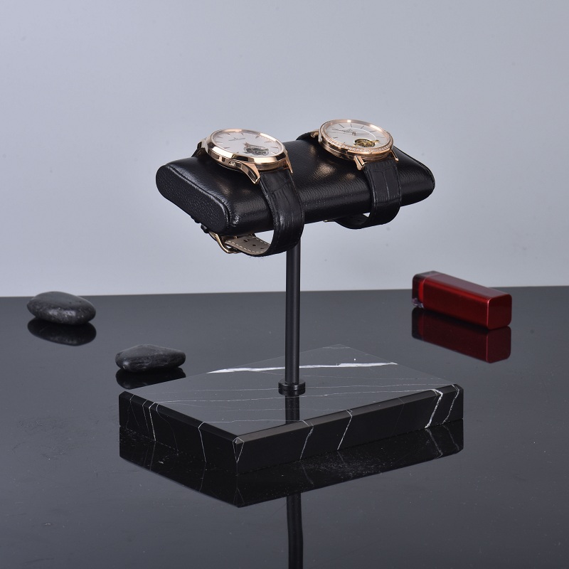 marble base stand display watch pu leather cushion watch stand display double watch