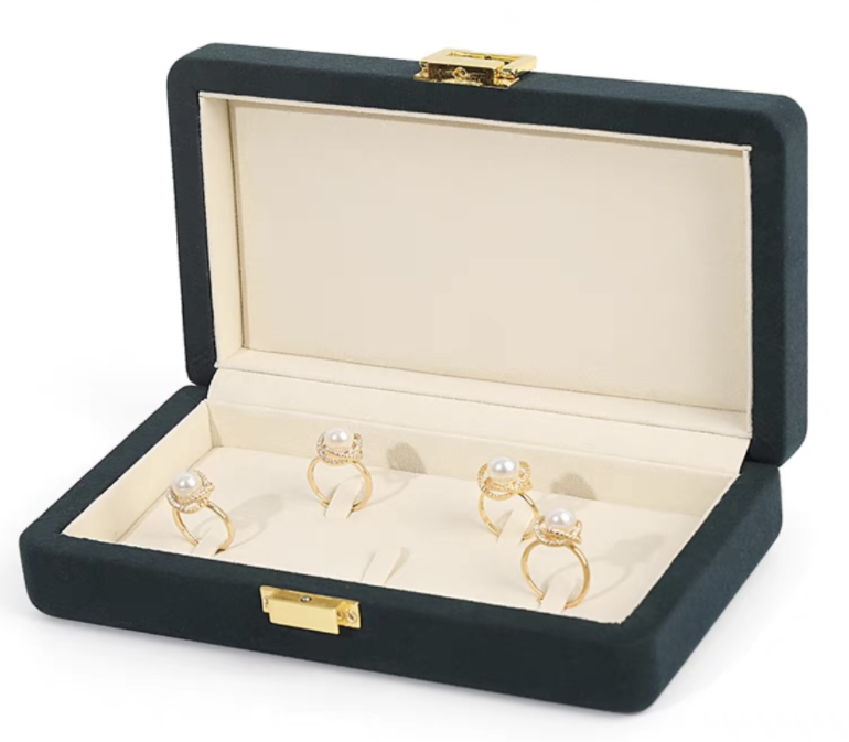 Green color festival jewelry packaging collection microfiber ring storage box case