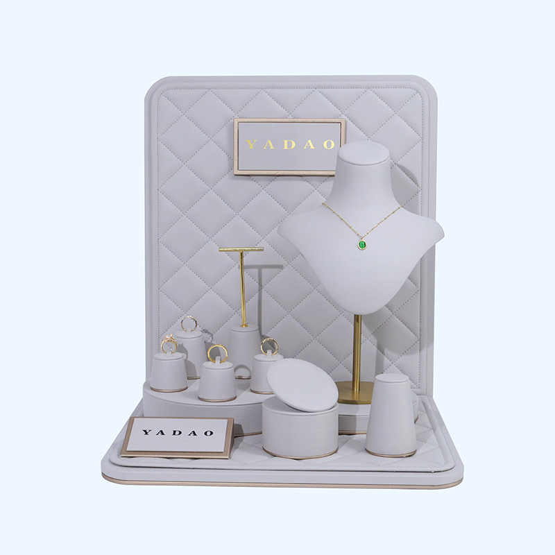 customize wooden display props jewelry counter display stands pu leather display jewelry holder 