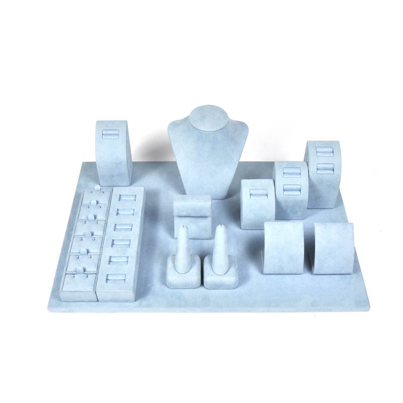 blue microfiber jewelry display set jewelry counter display props ring earrings pendant display holder 