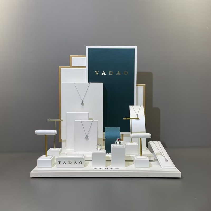 přizpůsobit okno sada vystavení šperků pu kožené rekvizity vystavení šperky prsteny náušnice přívěsek držák displeje 