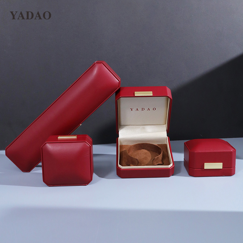 red serise soft touch luxury leather custom ring jewellery design packaging set multifunctional box with logo
